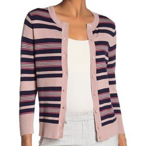 Halogen Striped Crew Neck Cardigan